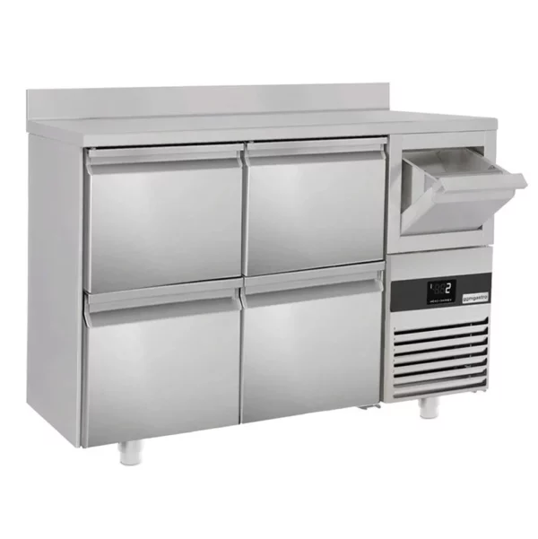Barový a nápojový chladiaci stôl PREMIUM - 1580x600mm - 4 zásuvky, zásuvka a klopačka na kávu