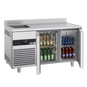 Chladiaci stôl PREMIUM - 1430x700 mm - s 2 dvierkami, 1 umývadlom vľavo a podstavcom