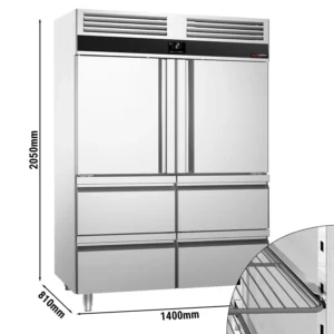 Chladnička PREMIUM - GN 2/1 - 1400 litrov - s 2 nerezovými polovičnými dvierkami a 4 zásuvkami