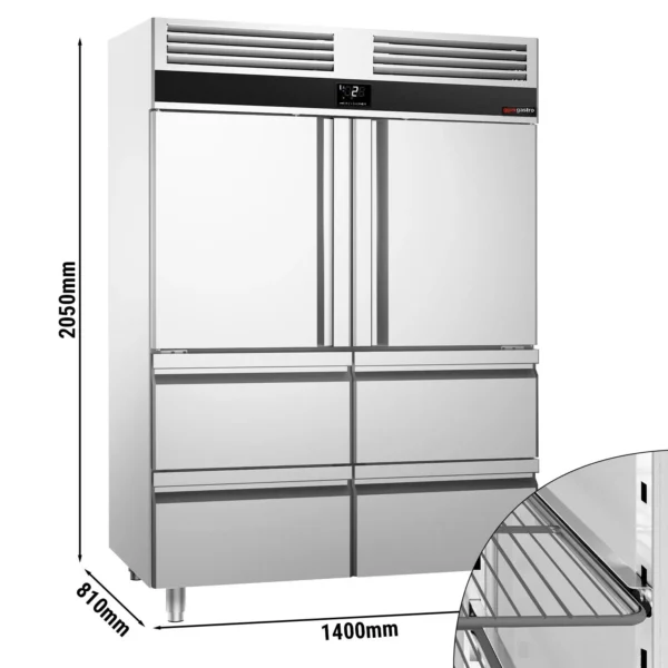 Chladnička PREMIUM - GN 2/1 - 1400 litrov - s 2 nerezovými polovičnými dvierkami a 4 zásuvkami