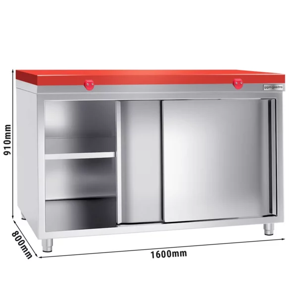 Nerezová pracovná skriňa PREMIUM - 1600x800mm - s posuvnými dverami bez podstavca vrátane reznej dosky