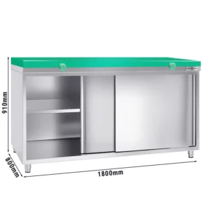 Nerezová pracovná skriňa PREMIUM - 1800x800mm - s posuvnými dverami bez podstavca vrátane reznej dosky