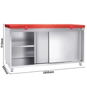 Nerezová pracovná skriňa PREMIUM - 2000x800mm - s posuvnými dverami bez podstavca vrátane reznej dosky