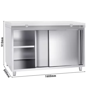 Nerezová pracovná skriňa PREMIUM - 1600x800mm - s posuvnými dverami bez podstavca vrátane reznej dosky