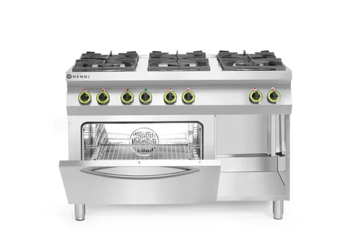 6-horákový plynový sporák Kitchen Line s konvekčnou elektrickou rúrou GN 1/1, HENDI, Kitchen Line, 230V/3000W, 28,5kW, 1200x722x(H)900mm – Obrázok 4
