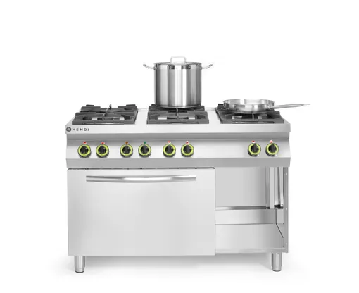 6-horákový plynový sporák Kitchen Line s konvekčnou elektrickou rúrou GN 1/1, HENDI, Kitchen Line, 230V/3000W, 28,5kW, 1200x722x(H)900mm – Obrázok 2