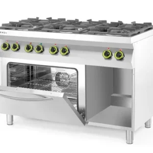 6-horákový plynový sporák Kitchen Line s konvekčnou elektrickou rúrou GN 1/1, HENDI, Kitchen Line, 230V/3000W, 28,5kW, 1200x722x(H)900mm