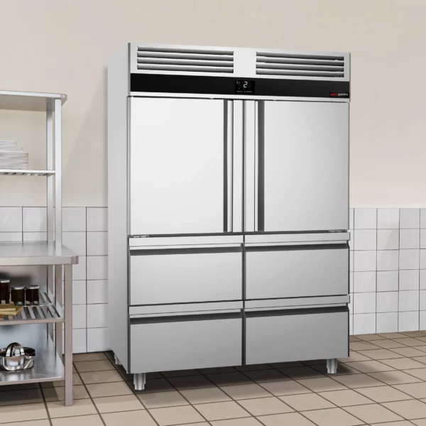 Chladnička PREMIUM - GN 2/1 - 1400 litrov - s 2 nerezovými polovičnými dvierkami a 4 zásuvkami - Image 4