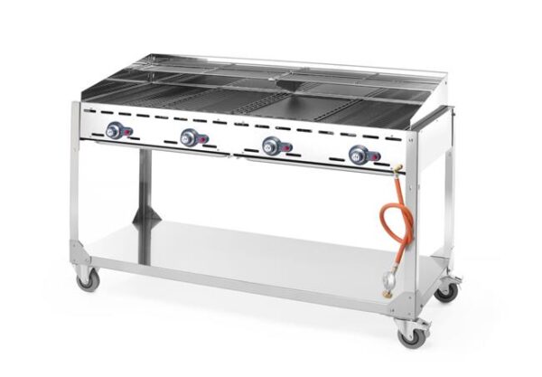 4-horákový plynový gril Green Fire Profi Line, HENDI, Profi Line, podstavec s poličkou na kolieskach, Svetlošedá, 22kW, 1400x612x(H)825mm - Image 11