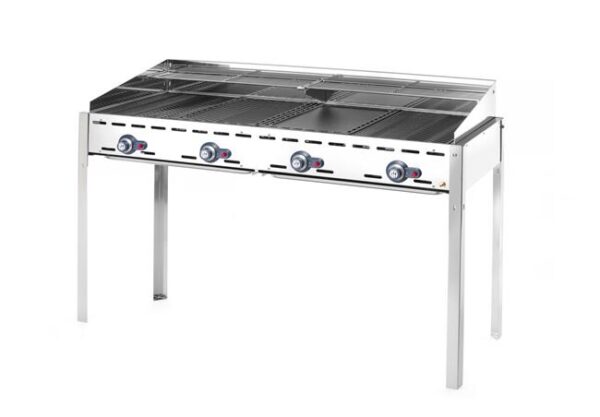 4-horákový plynový gril Green Fire Profi Line, HENDI, Profi Line, podstavec s poličkou na kolieskach, Svetlošedá, 22kW, 1400x612x(H)825mm - Image 6