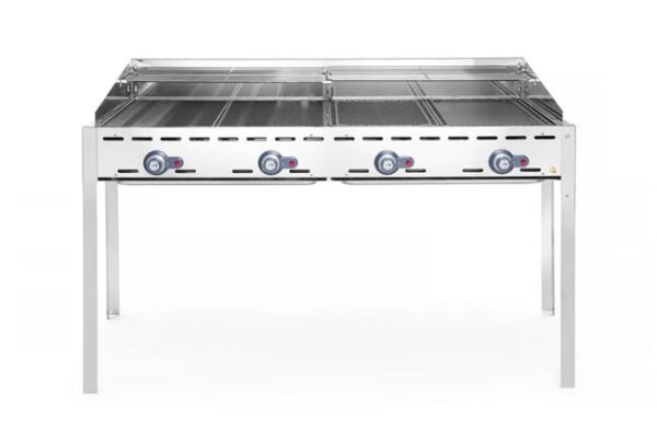 4-horákový plynový gril Green Fire Profi Line, HENDI, Profi Line, podstavec s poličkou na kolieskach, Svetlošedá, 22kW, 1400x612x(H)825mm - Image 7