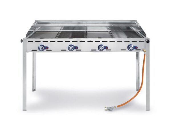 4-horákový plynový gril Green Fire Profi Line, HENDI, Profi Line, podstavec s poličkou na kolieskach, Svetlošedá, 22kW, 1400x612x(H)825mm