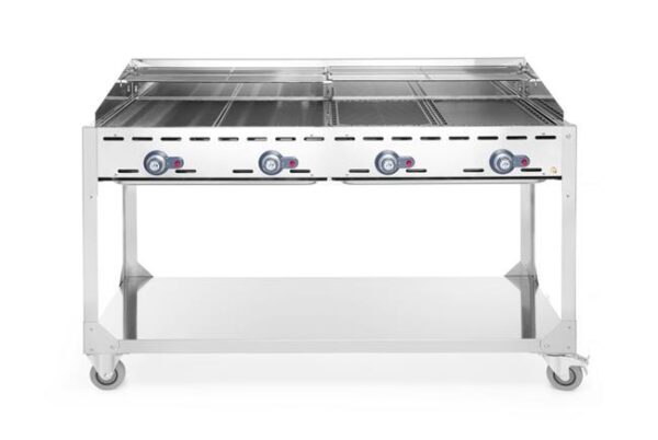 4-horákový plynový gril Green Fire Profi Line, HENDI, Profi Line, podstavec s poličkou na kolieskach, Svetlošedá, 22kW, 1400x612x(H)825mm - Image 8