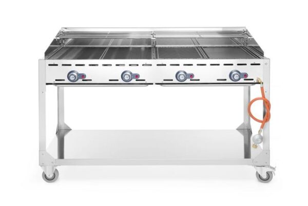4-horákový plynový gril Green Fire Profi Line, HENDI, Profi Line, podstavec s poličkou na kolieskach, Svetlošedá, 22kW, 1400x612x(H)825mm - Image 9