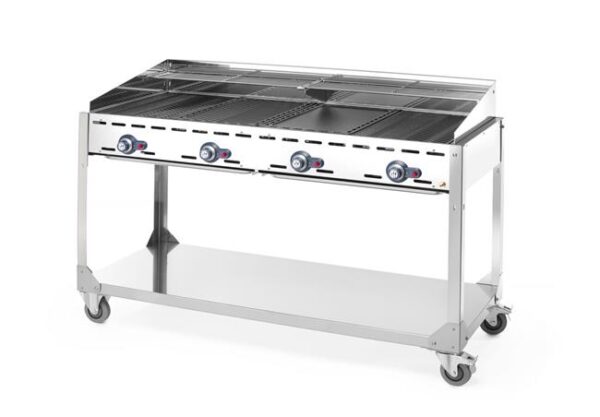 4-horákový plynový gril Green Fire Profi Line, HENDI, Profi Line, podstavec s poličkou na kolieskach, Svetlošedá, 22kW, 1400x612x(H)825mm - Image 10