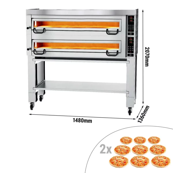 Elektrická pec na pizzu Výkon - 9+9x 34cm - Digitálna - vrátane digestora a základného rámu