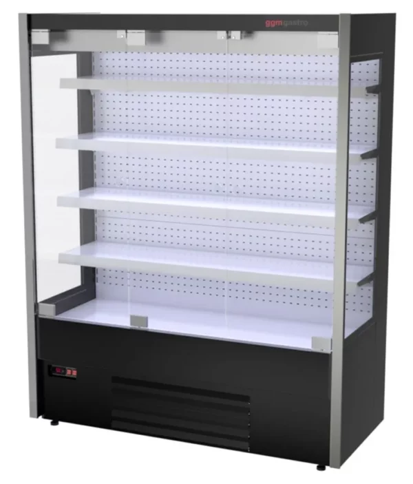 Nástenná chladiaca polica - 1585 mm - s LED osvetlením, sklenenými dvierkami a 4 policami