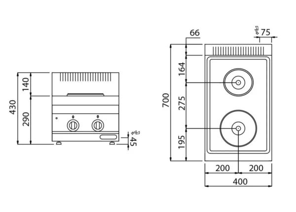 Elektrický sporák - 4,6 kW - 2 platne okrúhle - vrátane podstavca s 1 dvierkami - Image 3