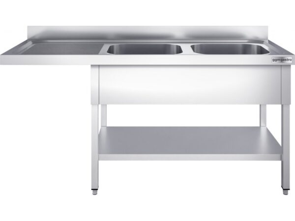 Umývací stôl, nerezový dvojdrez 2000x600mm - 2 umývadlá vpravo - Š500xH400xV250mm - Image 4