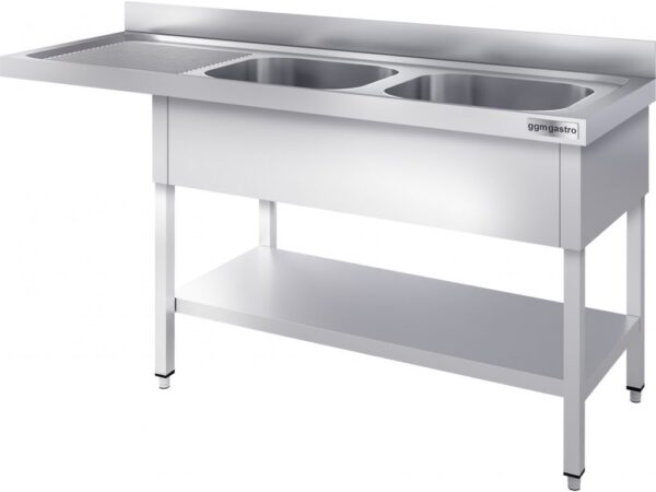 Umývací stôl, nerezový dvojdrez 2000x600mm - 2 umývadlá vpravo - Š500xH400xV250mm - Image 3