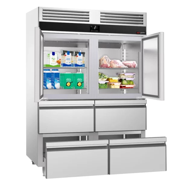 Chladnička PREMIUM - GN 2/1 - 1400 litrov - s 2 nerezovými polovičnými dvierkami a 4 zásuvkami - Image 8