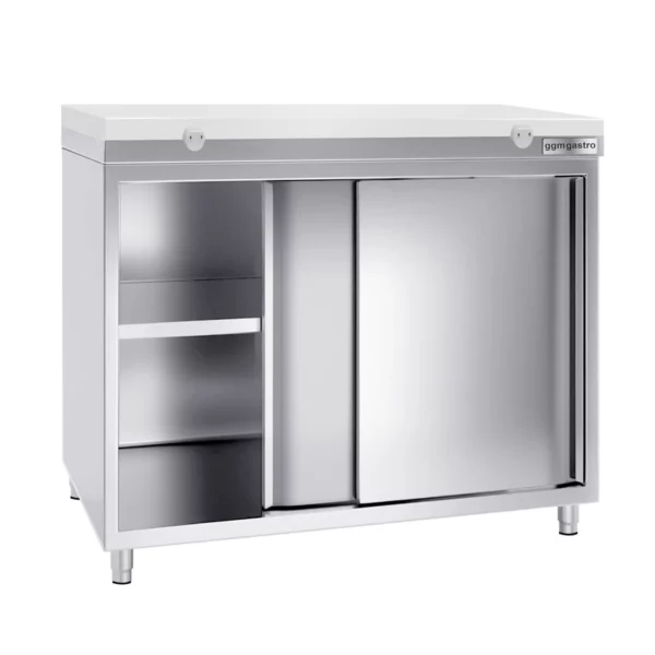 Nerezová pracovná skriňa PREMIUM - 1600x800mm - s posuvnými dverami bez podstavca vrátane reznej dosky - Image 4