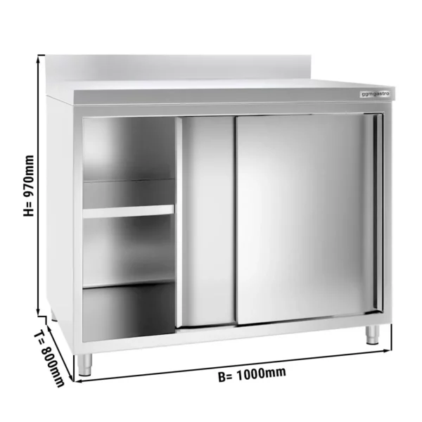 Nerezová pracovná skriňa PREMIUM - 1000x800mm - s posuvnými dverami a podstavcom