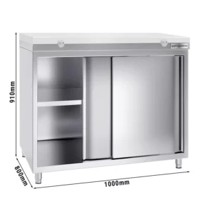 Nerezová pracovná skriňa PREMIUM - 1000x800mm - s posuvnými dverami bez podstavca vrátane reznej dosky