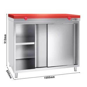Nerezová pracovná skriňa PREMIUM - 1000x800mm - s posuvnými dverami bez podstavca vrátane reznej dosky