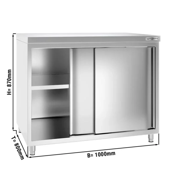 Nerezová pracovná skriňa PREMIUM - 1000x800mm - s posuvnými dverami bez podstavca