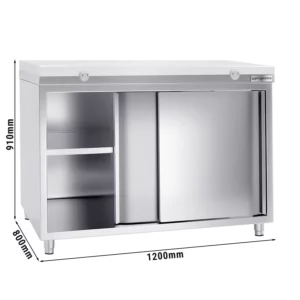 Nerezová pracovná skriňa PREMIUM - 1200x800mm - s posuvnými dverami bez podstavca vrátane reznej dosky