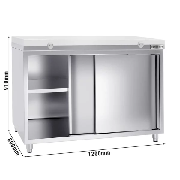 Nerezová pracovná skriňa PREMIUM - 1200x800mm - s posuvnými dverami bez podstavca vrátane reznej dosky