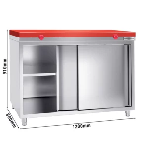 Nerezová pracovná skriňa PREMIUM - 1400x800mm - s posuvnými dverami bez podstavca vrátane reznej dosky
