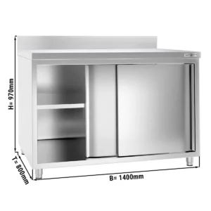 Nerezová pracovná skriňa PREMIUM - 1400x800mm - s posuvnými dverami a podstavcom