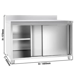 Nerezová pracovná skriňa PREMIUM - 1600x800mm - s posuvnými dverami a podstavcom