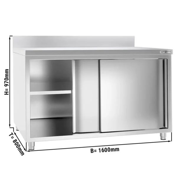 Nerezová pracovná skriňa PREMIUM - 1600x800mm - s posuvnými dverami a podstavcom