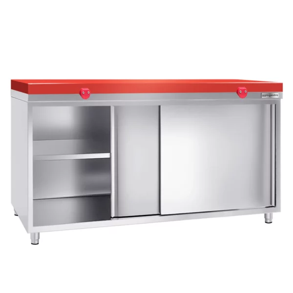 Nerezová pracovná skriňa PREMIUM - 1800x800mm - s posuvnými dverami bez podstavca vrátane reznej dosky - Image 3