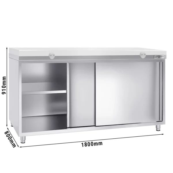 Nerezová pracovná skriňa PREMIUM - 1800x800mm - s posuvnými dverami bez podstavca vrátane reznej dosky