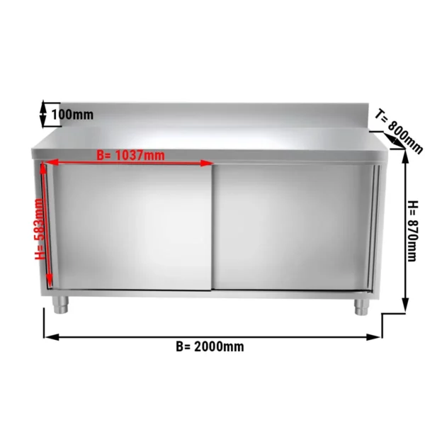 Nerezová pracovná skriňa PREMIUM - 2000x800mm - s posuvnými dverami a podstavcom - Image 8