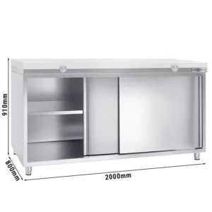 Nerezová pracovná skriňa PREMIUM - 2000x800mm - s posuvnými dverami bez podstavca vrátane reznej dosky