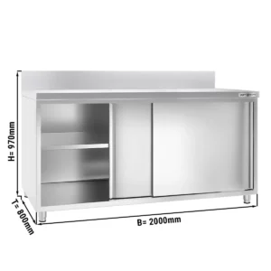 Nerezová pracovná skriňa PREMIUM - 2000x800mm - s posuvnými dverami a podstavcom