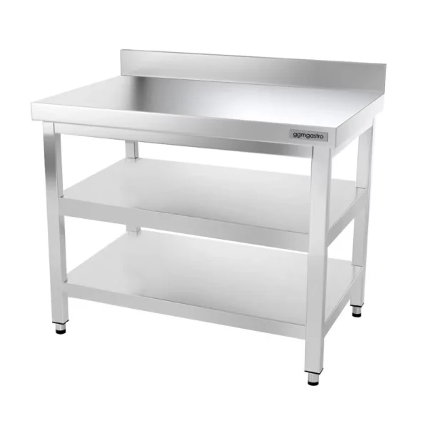 Nerezový pracovný stôl PREMIUM - 1000x600mm - so základnou policou, podstavcom a medzipoličkou - Image 4
