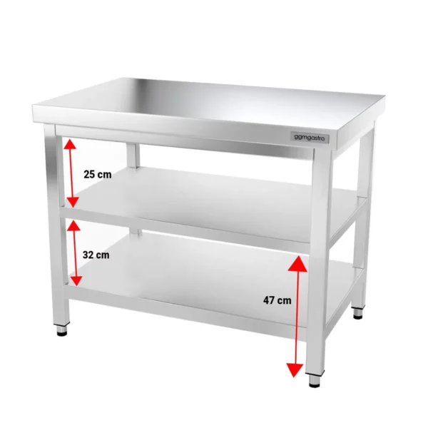 Nerezový pracovný stôl PREMIUM - 1400x600mm - so základnou policou a medzipoličkou - Image 3