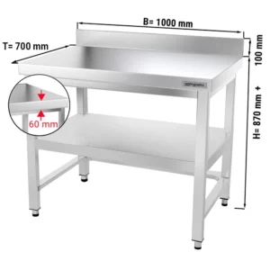 Nerezový pracovný stôl PREMIUM - 1000x700mm - s podnožou, podperou a výstuhou