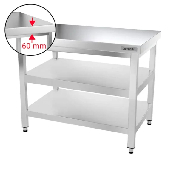 Nerezový pracovný stôl PREMIUM - 1500x700mm - so základnou policou a medzipoličkou - Image 3
