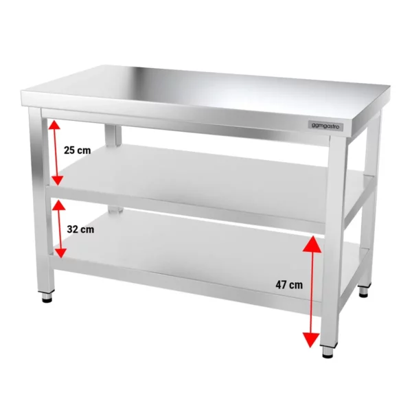 Nerezový pracovný stôl PREMIUM - 1200x700mm - so základnou policou a medzipoličkou - Image 6