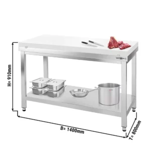 Pracovný stôl PREMIUM z nerezovej ocele - 1400x800mm - s podložkou bez protisklzu vr. rezná doska
