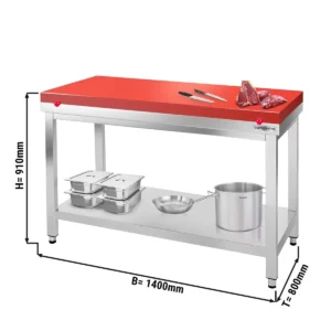 Pracovný stôl PREMIUM z nerezovej ocele - 1400x800mm - s podložkou bez protisklzu vr. rezná doska
