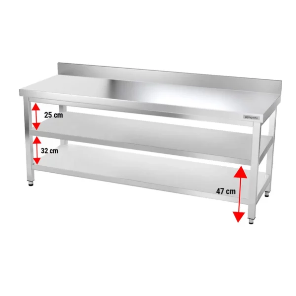 Nerezový pracovný stôl PREMIUM - 1600x600mm - so základnou policou, podstavcom a medzipoličkou - Image 3
