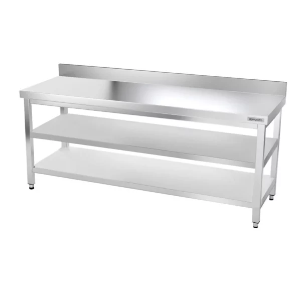 Nerezový pracovný stôl PREMIUM - 1600x600mm - so základnou policou, podstavcom a medzipoličkou - Image 4
